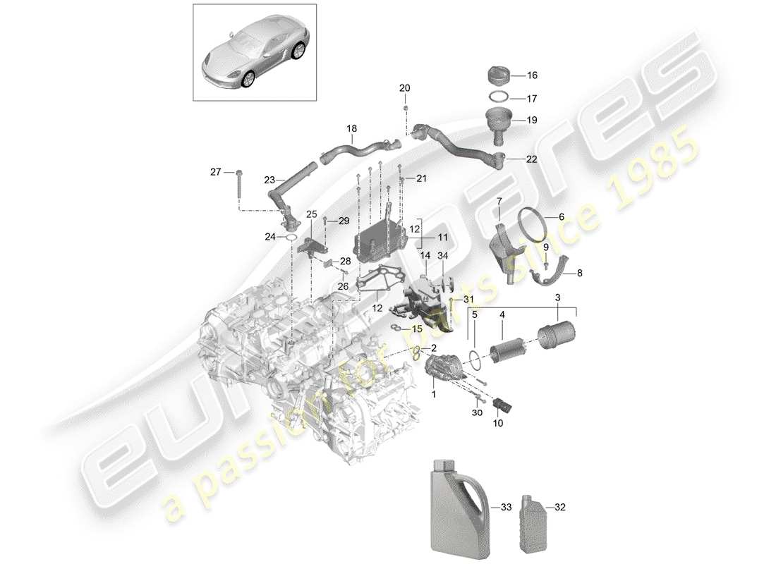 porsche 718 cayman (2020) motor (öldruck/schmierung) teilediagramm