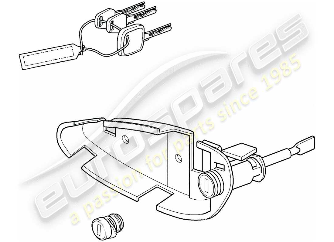 porsche 996 (2004) reparatursätze - bestehend aus: - halterung - türgriff, aussen - schloss - für - handschuhfach - schlüssel - schlüsselanhänger ersatzteildiagramm