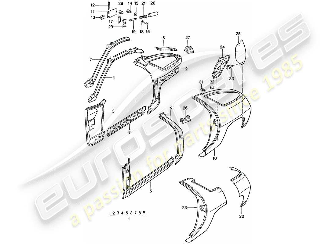 porsche 1986 (928) rahmen - seitenwand ersatzteildiagramm