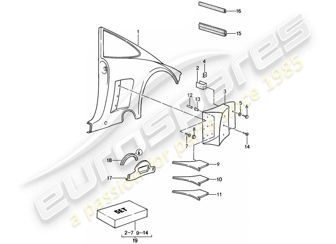 porsche 1989 (911) sondermodell - flatnose design - aussenverkleidung ersatzteildiagramm