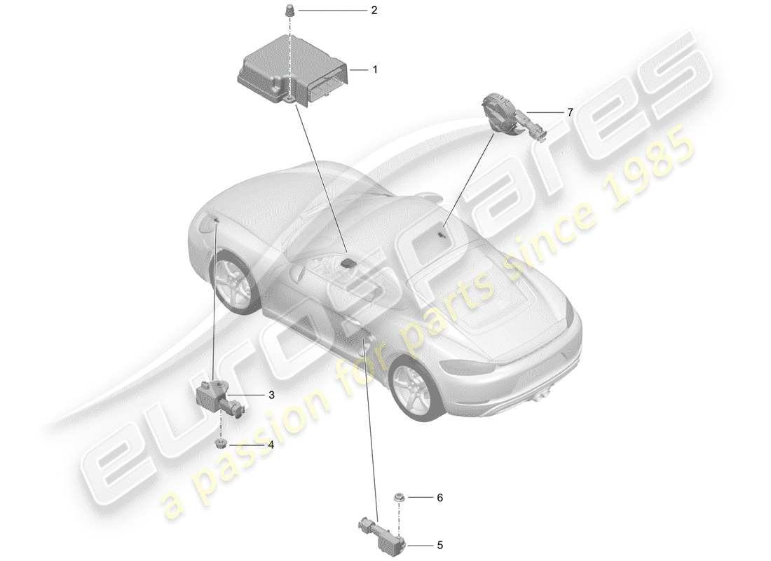 porsche 2017 (718 cayman) airbag-steuermodul teilediagramm