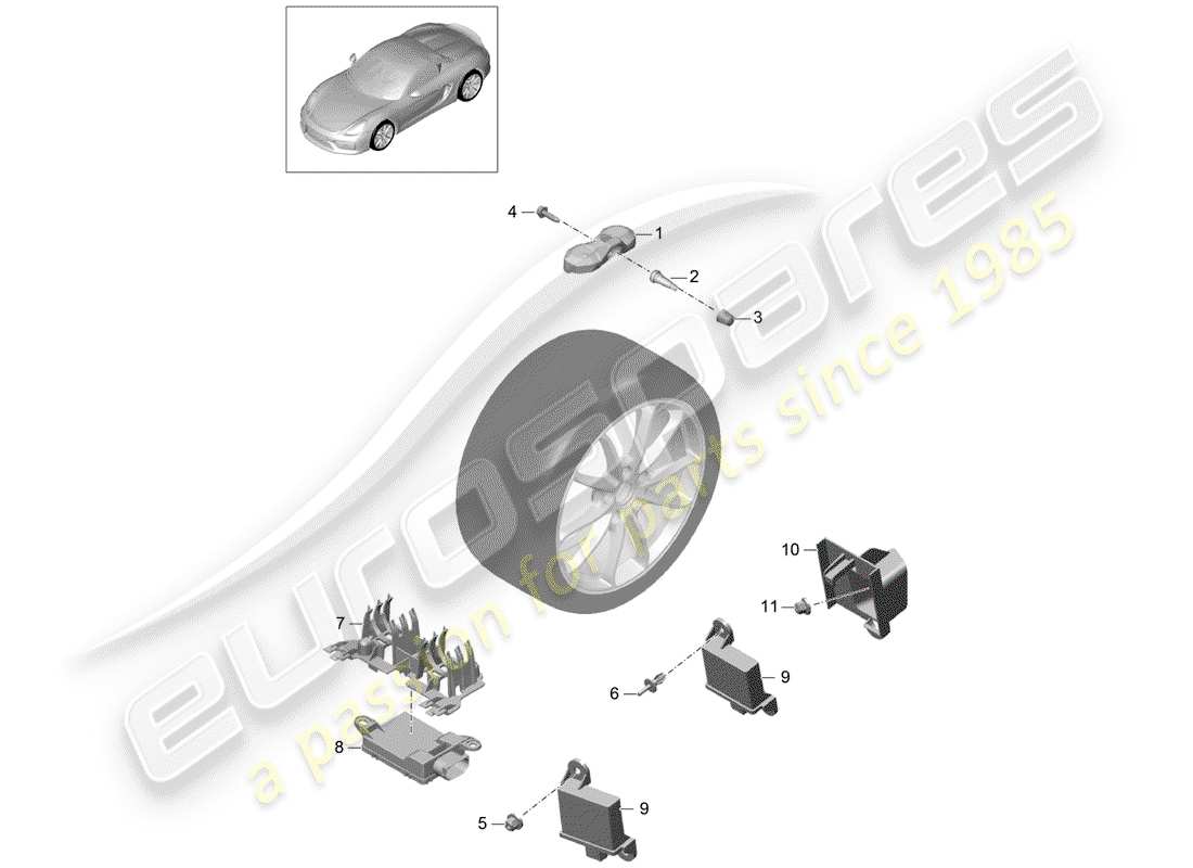 porsche 2016 (981 boxster spyder) reifendruck-kontrollsystem teilediagramm
