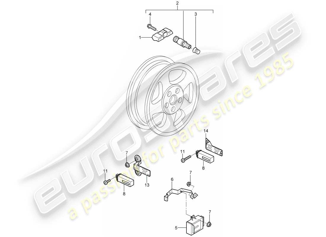 porsche 2007 (987 cayman) reifendruck-kontrollsystem teilediagramm