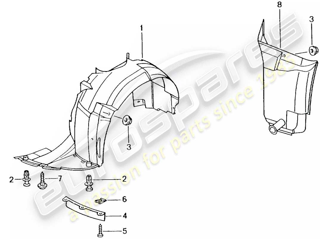 porsche 1999 (986 boxster) verkleidung - radgehäuse ersatzteildiagramm