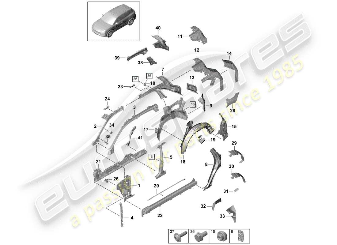 porsche 2020 (cayenne e3 9ya/9yb) seitenwand teilediagramm