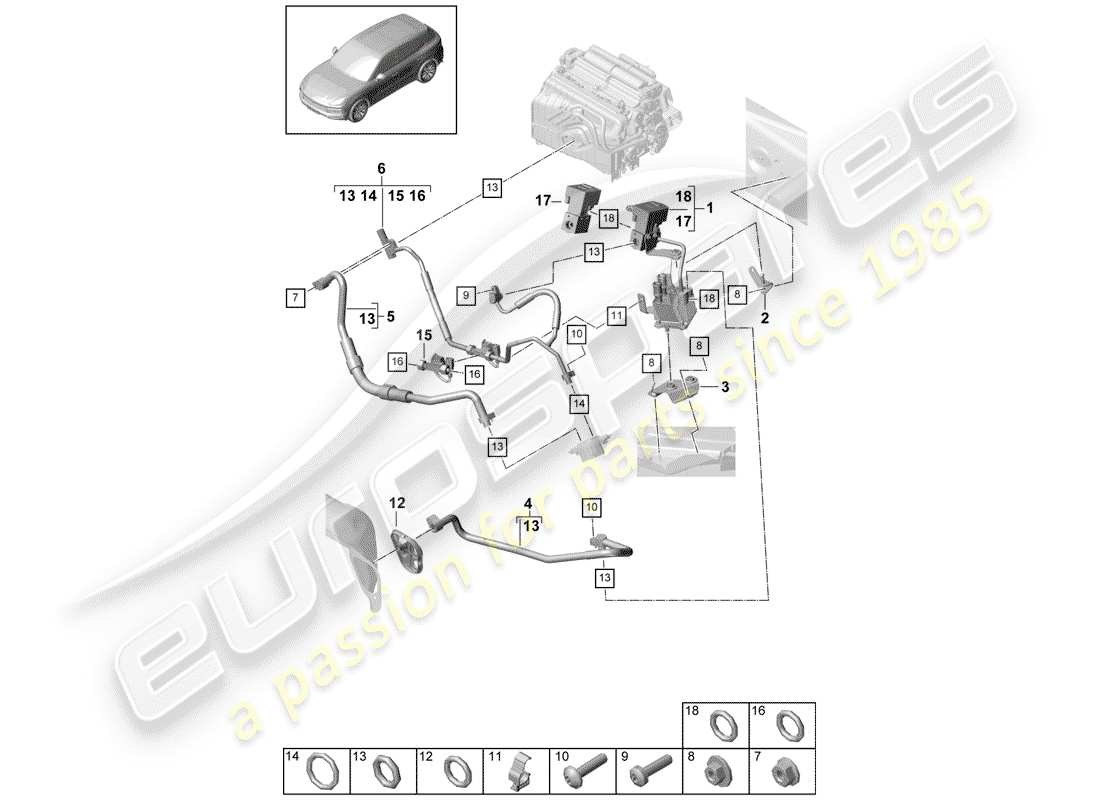 porsche 2020 (cayenne e3 9ya/9yb) kältemittelkreislauf teilediagramm