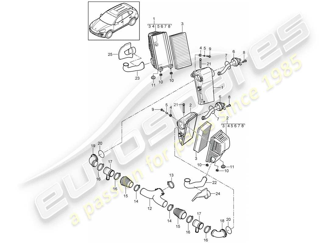 porsche 2016 (cayenne e2 92a) luftfilter mit anschluss teilediagramm