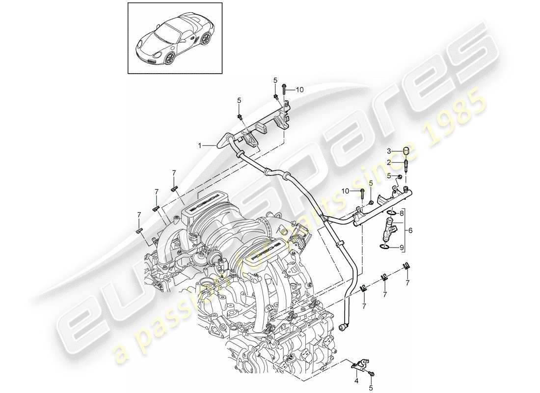 porsche 2009 (987 boxster) kraftstoffsammelrohr ersatzteildiagramm