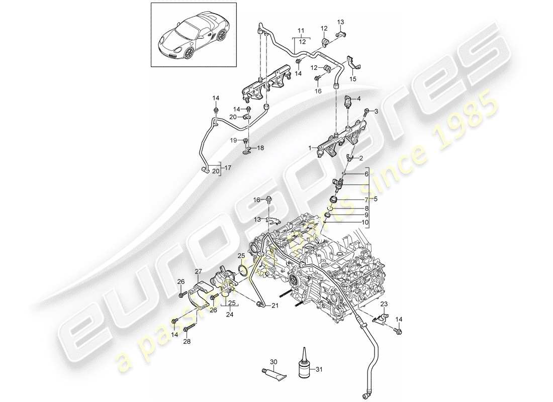 porsche 2011 (987 boxster) kraftstoffsammelrohr ersatzteildiagramm