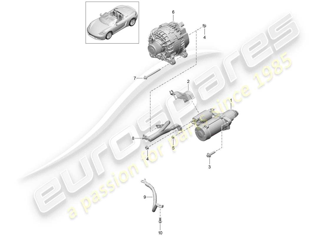 porsche 2019 (718 boxster) starter-ersatzteildiagramm