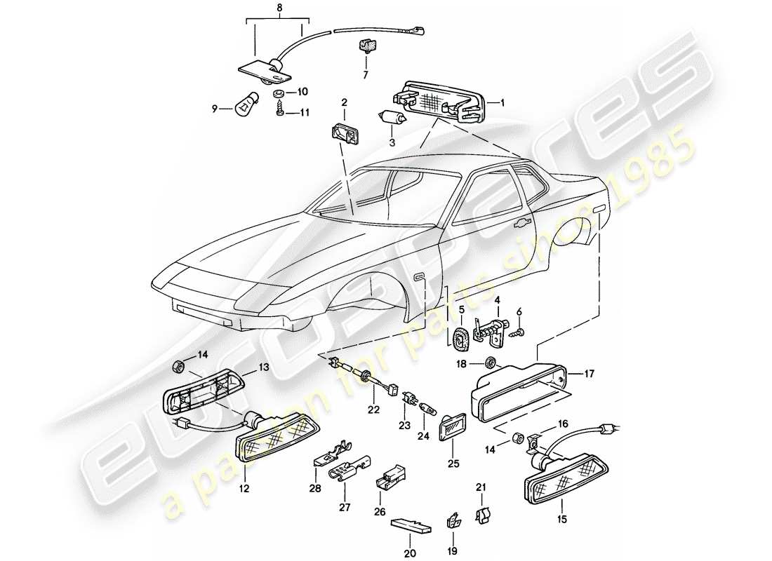 porsche 1983 (944) innenleuchte - blinker-repeater ersatzteildiagramm
