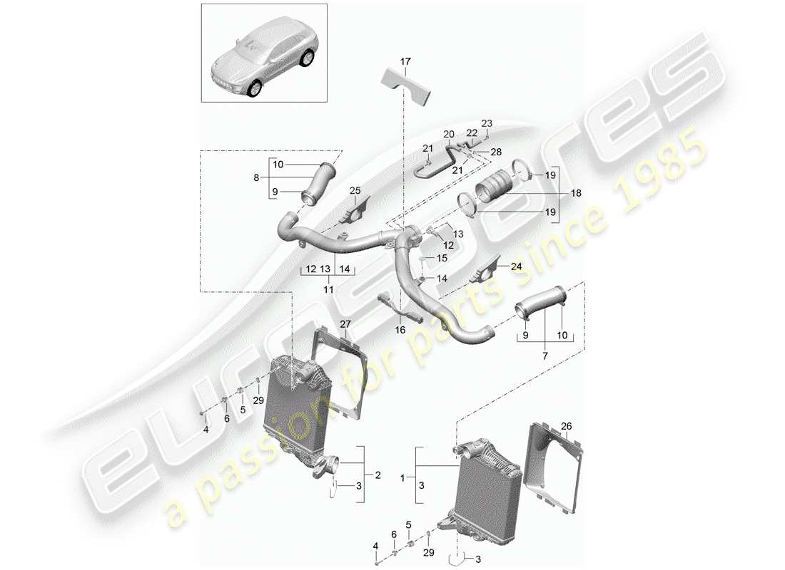 porsche 2018 (macan) ladeluftkühler - teilediagramm
