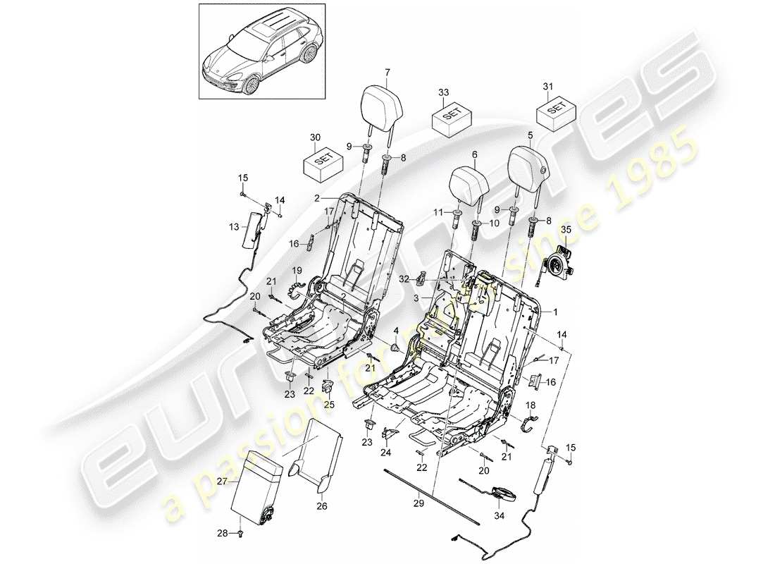 porsche 2011 (cayenne e2 92a) kopfstütze - ersatzteildiagramm
