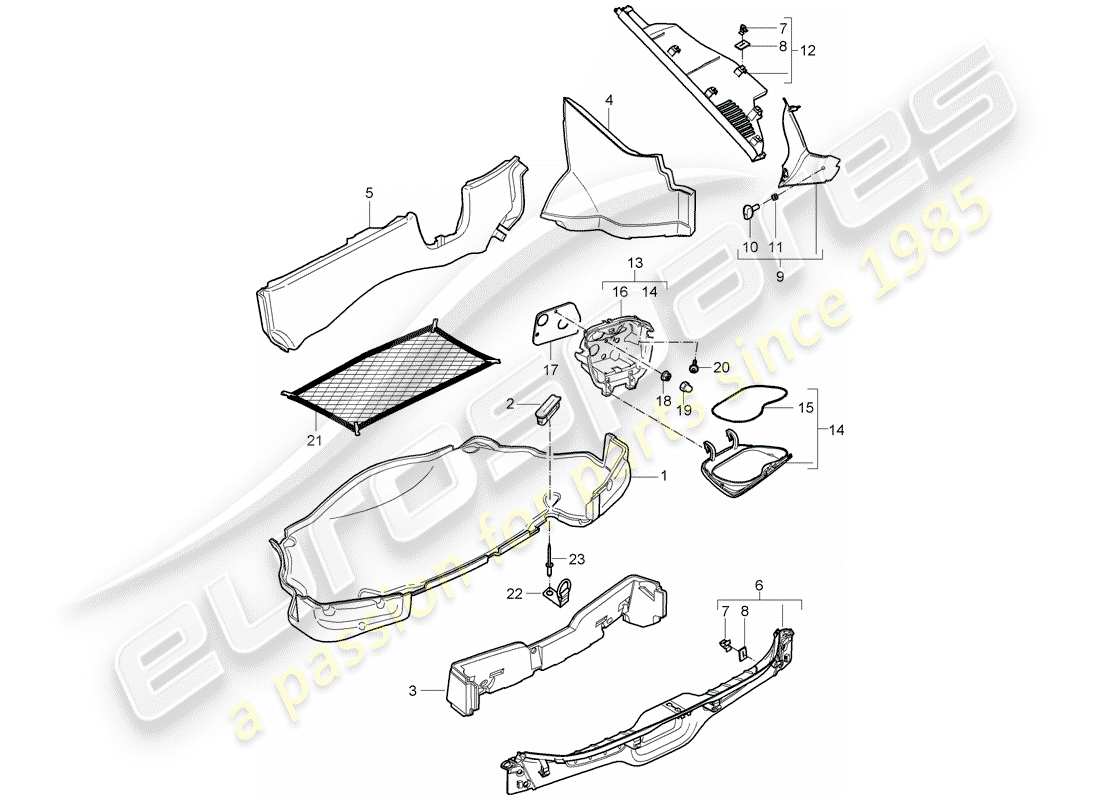 porsche 2008 (987 cayman) gepäckraum ersatzteildiagramm