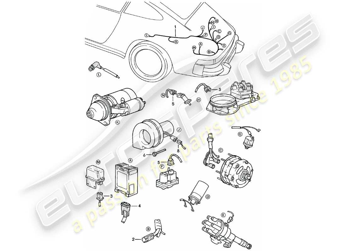 porsche 1982 (911) kabelbäume - motor ersatzteildiagramm