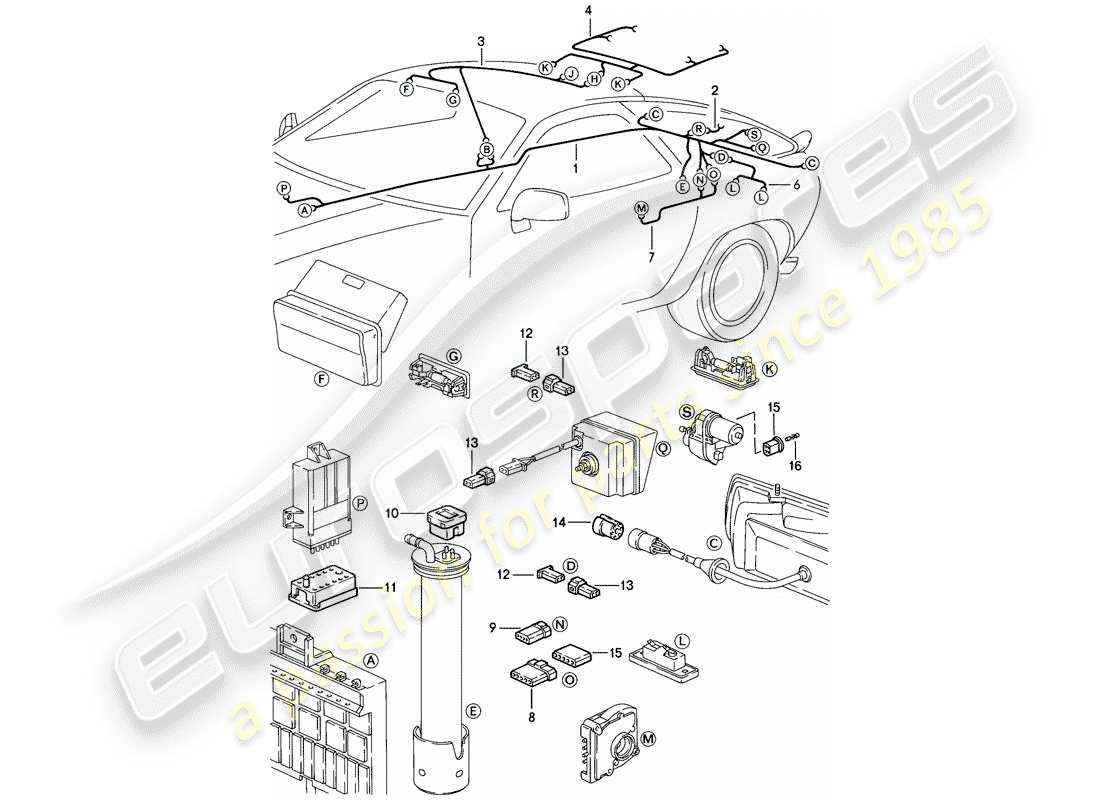 porsche 1986 (928) kabelbaum - hinteres ende ersatzteildiagramm
