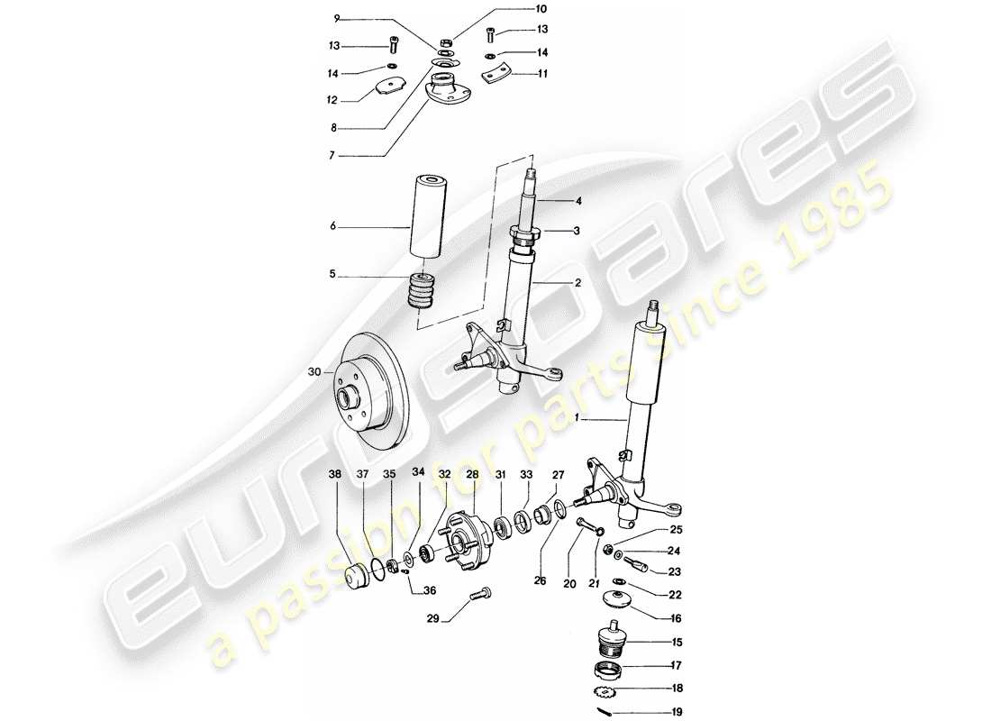 porsche 1970 (914) stoßdämpferstrebe - schmierstoffe ersatzteildiagramm