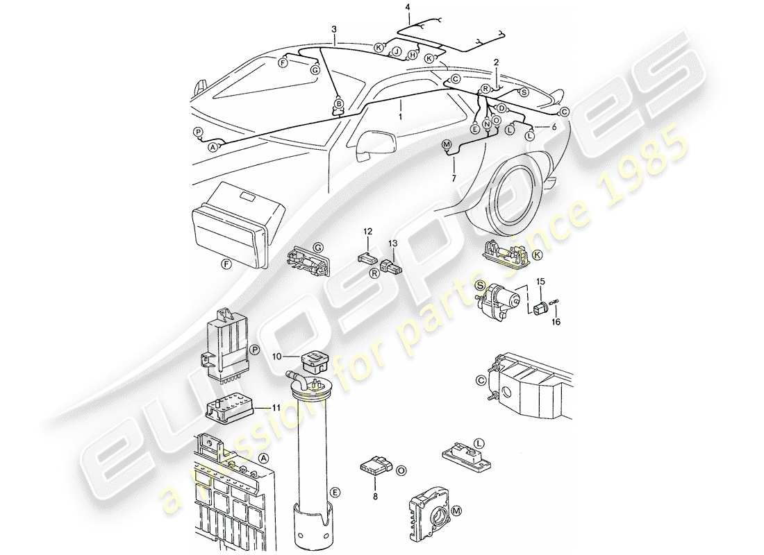 porsche 1987 (928) kabelbaum - hinteres ende ersatzteildiagramm
