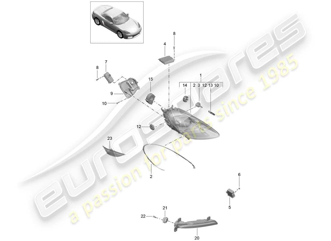 porsche 2019 (718 boxster) scheinwerfer-teilediagramm
