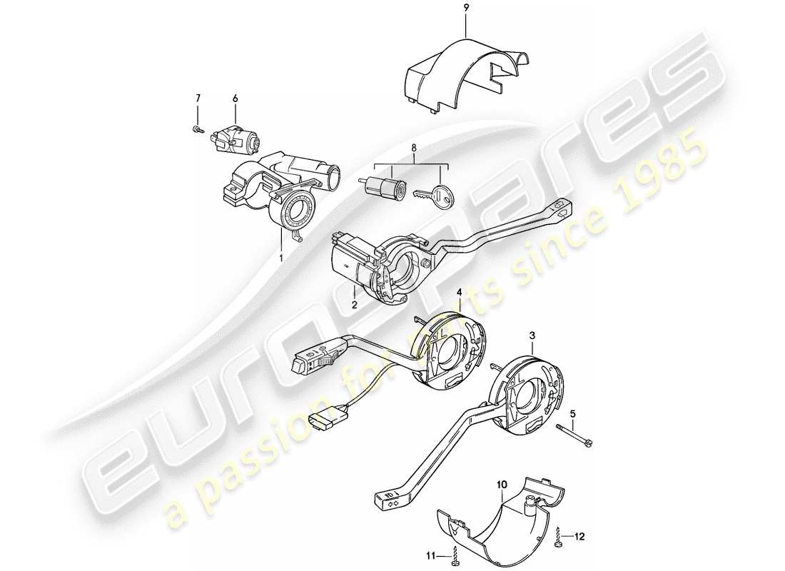 porsche 1983 (944) lenkschlossgehäuse - lenkstockschalter ersatzteildiagramm
