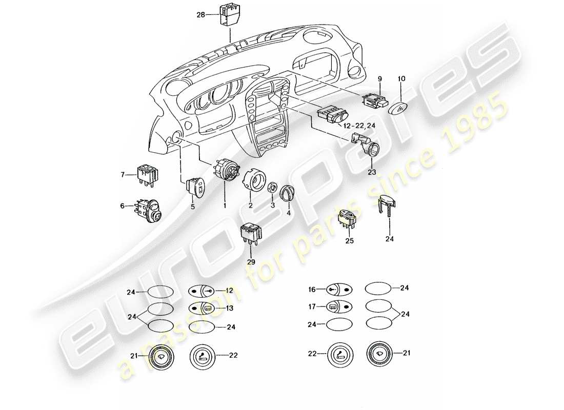 porsche 2001 (996 gt3) switch-ersatzteildiagramm