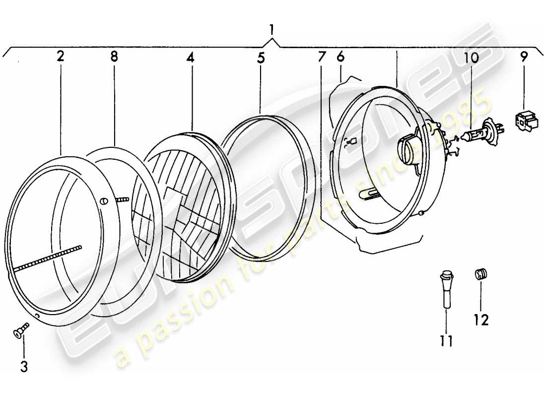 porsche 1972 (911) scheinwerfer - h 4 - d - mj 1972>> ersatzteildiagramm