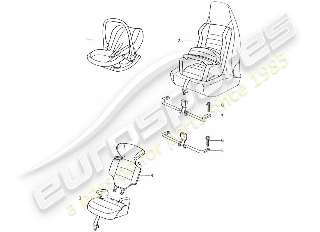 porsche 1995 (tequipment) kindersitz teilediagramm