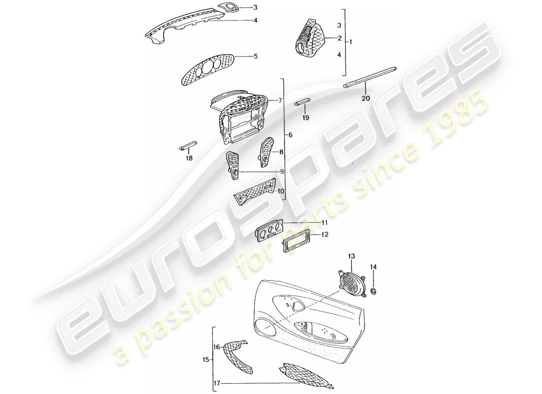 porsche 1987 (tequipment) fahrgastraum teilediagramm