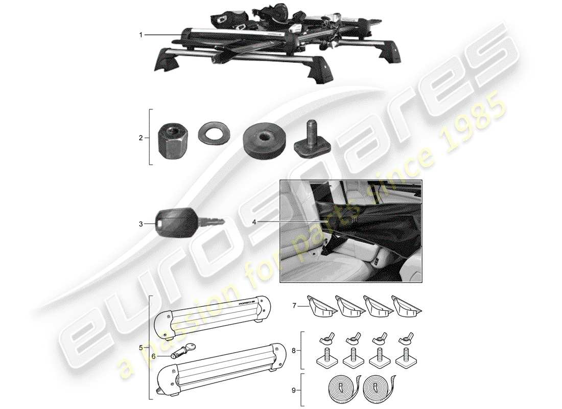 porsche 2013 (tequipment cayenne) skihalter ersatzteildiagramm