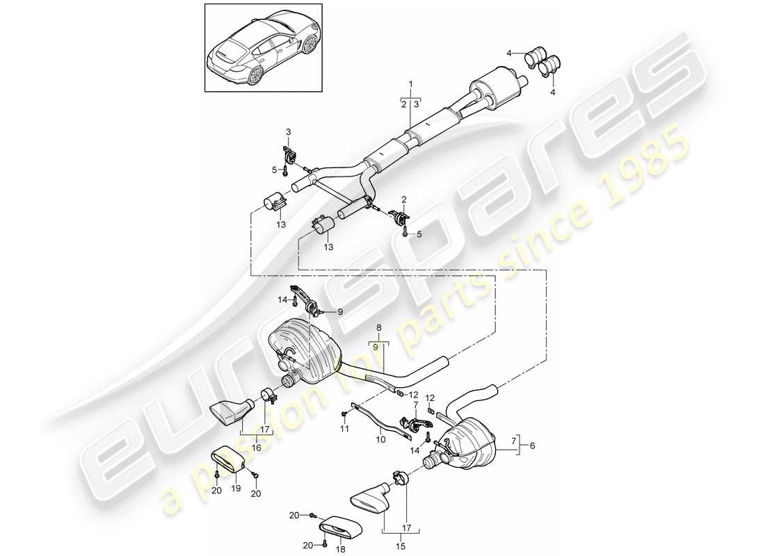 porsche 2011 (panamera 970) auspuffanlage teilediagramm