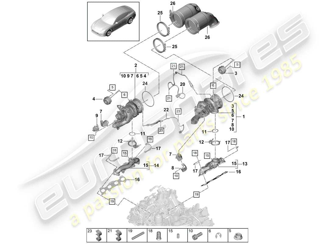porsche 2018 (panamera 971-1) abgasturbolader teilediagramm