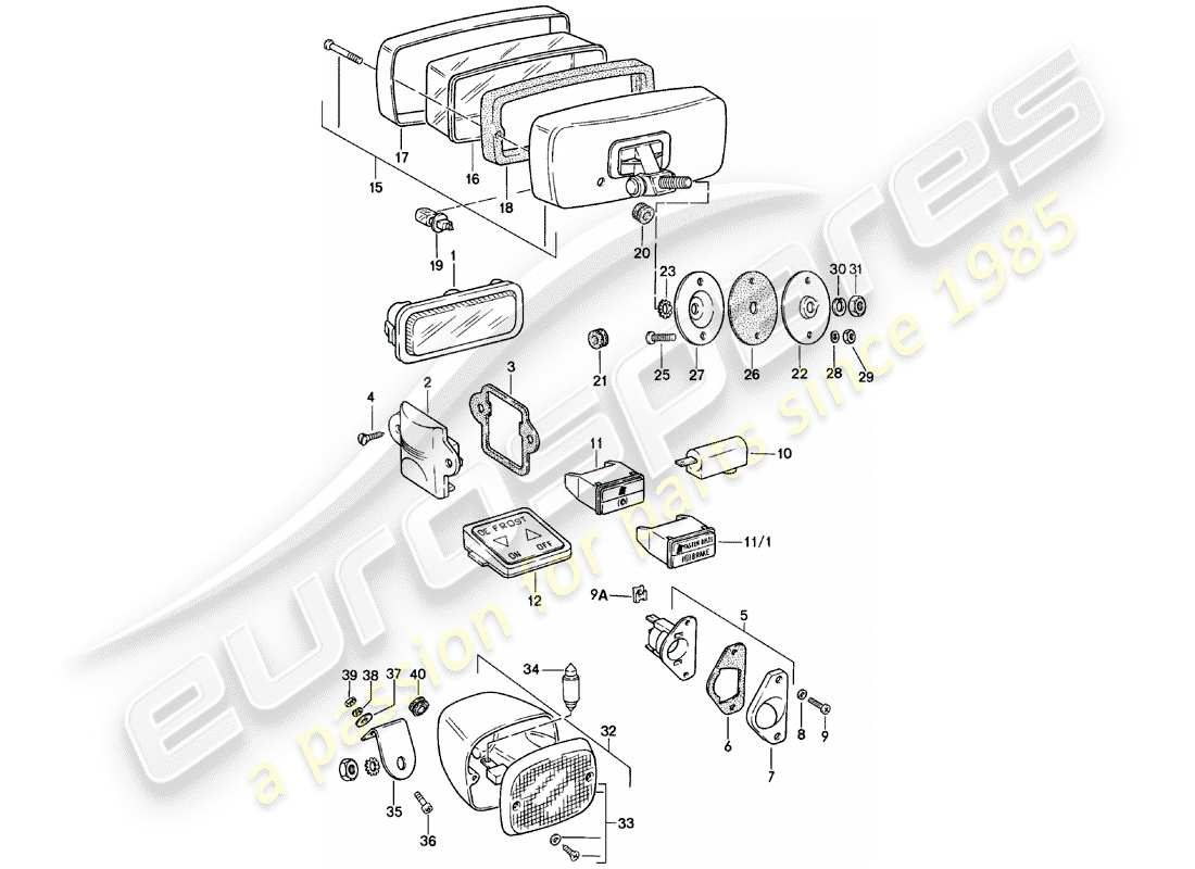 porsche 1983 (911) innenleuchten - nebelscheinwerfer ersatzteildiagramm