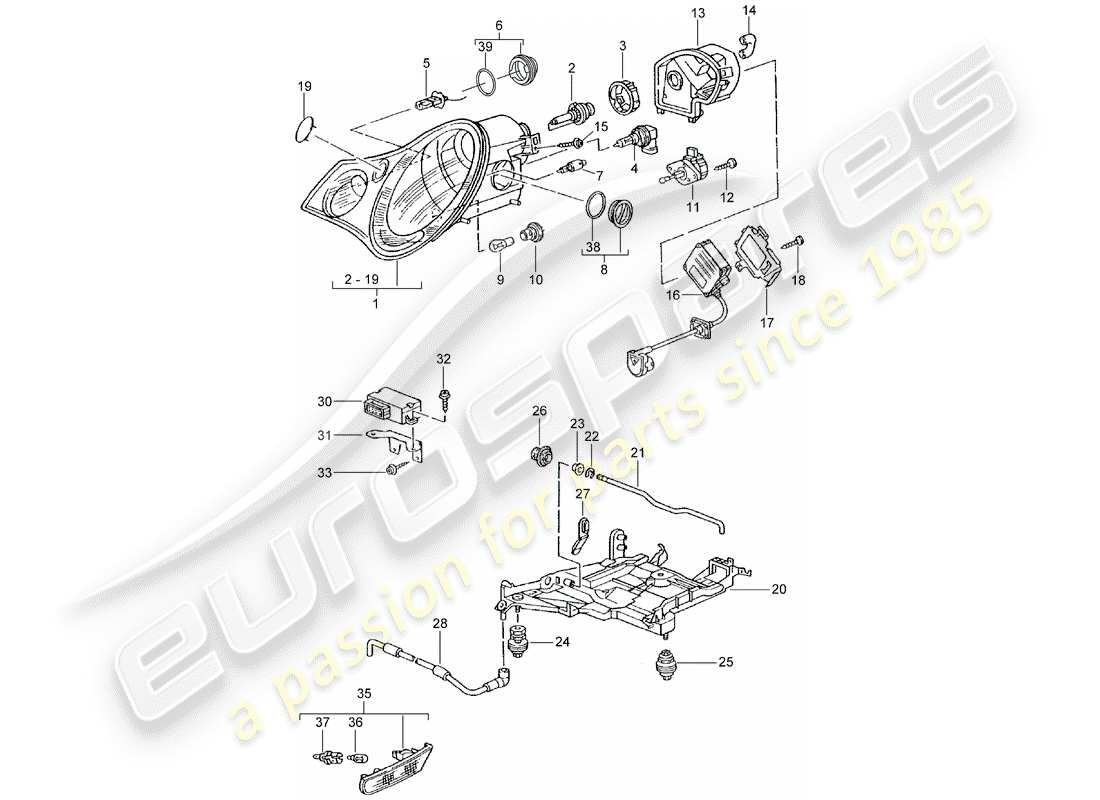 porsche 2005 (996 turbo / gt2) scheinwerfer - blinker-repeater ersatzteildiagramm
