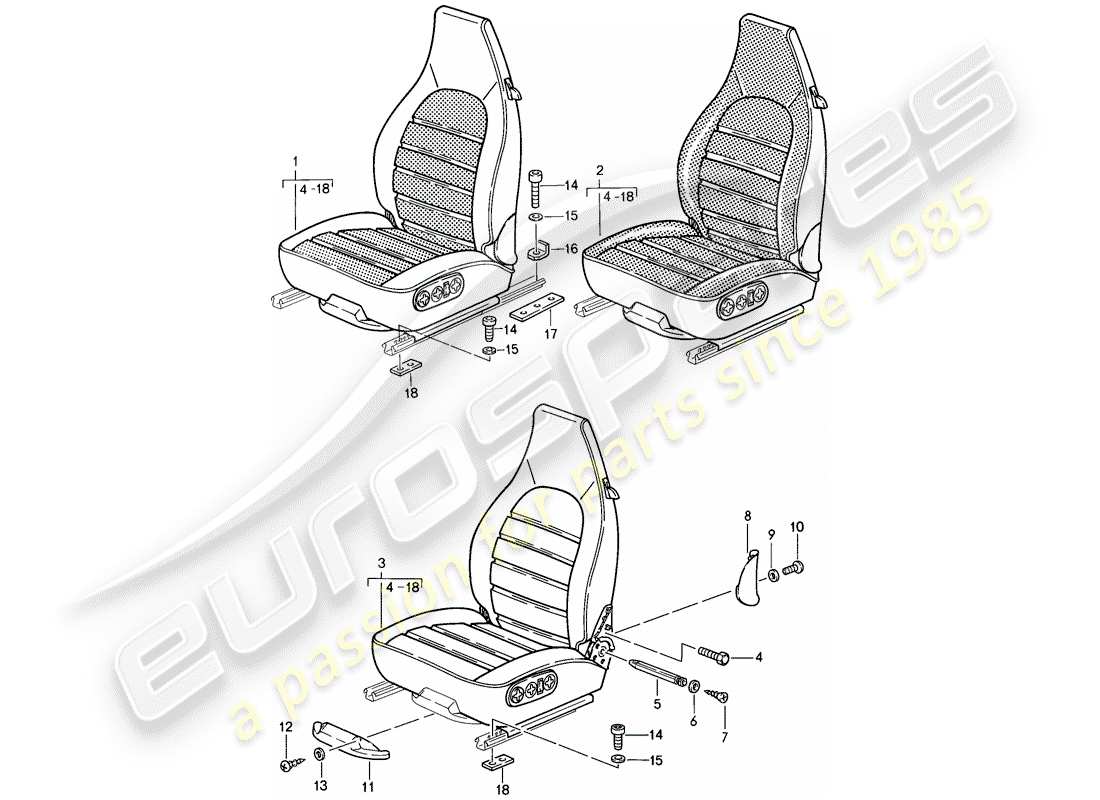 porsche 1987 (911) sitz - komplett ersatzteildiagramm