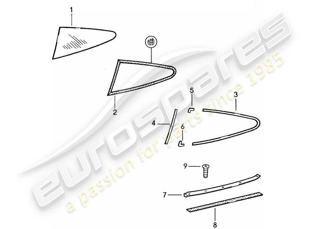 porsche 1987 (959) fensterverglasung ersatzteildiagramm