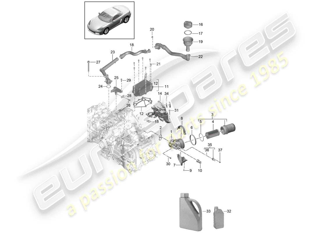 porsche 718 boxster (2019) motor (öldruck/schmierung) teilediagramm