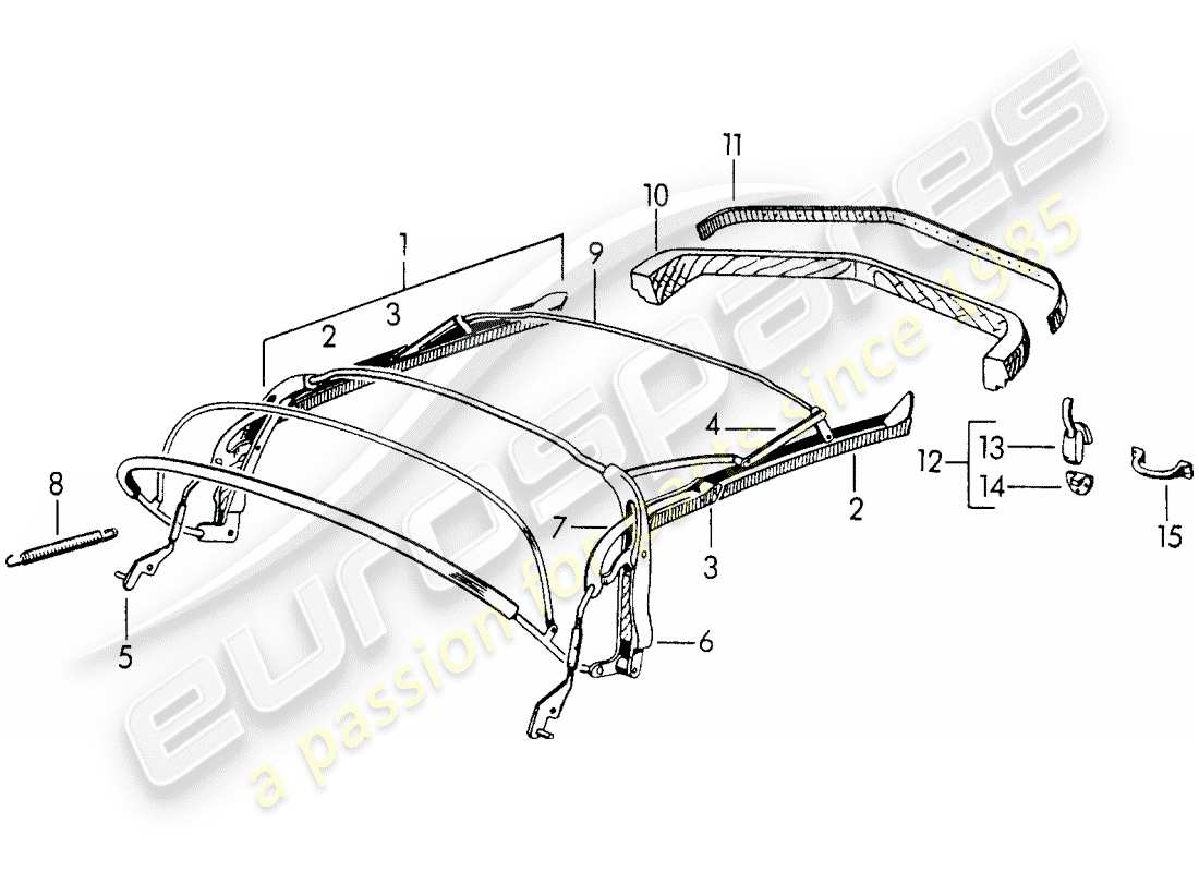 porsche 1952 (356/356a) top frame ersatzteildiagramm