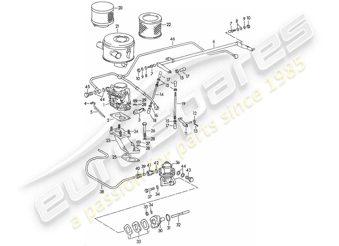 porsche 1952 (356/356a) vergaser - pallas-zenit 32ndix - und - kraftstoffzufuhrleitung - m 67 001 >> - m 81 201 >> ersatzteildiagramm