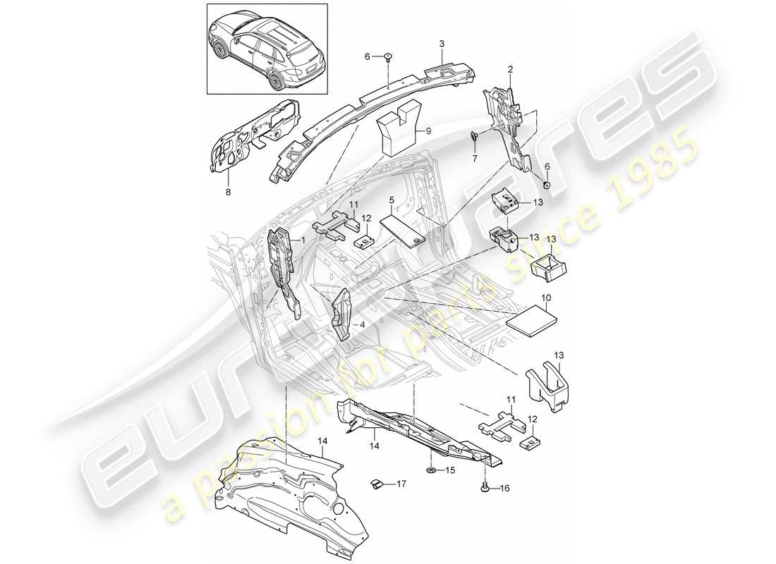 porsche 2011 (cayenne e2 92a) schallabsorber ersatzteildiagramm