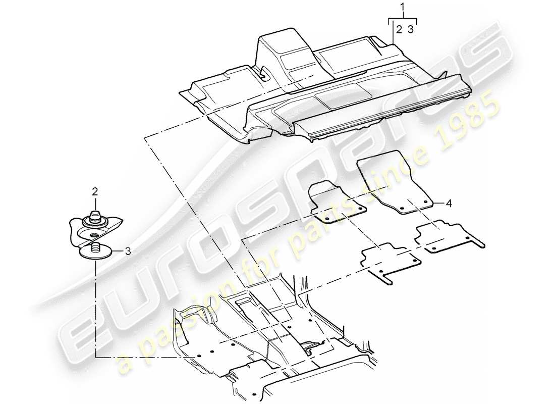 porsche 2008 (cayenne e1 9pa) bodenabdeckung ersatzteildiagramm