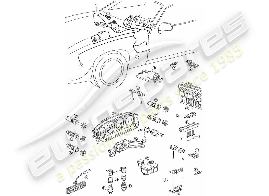 porsche 1987 (928) kabelbaum - armaturenbrett ersatzteildiagramm