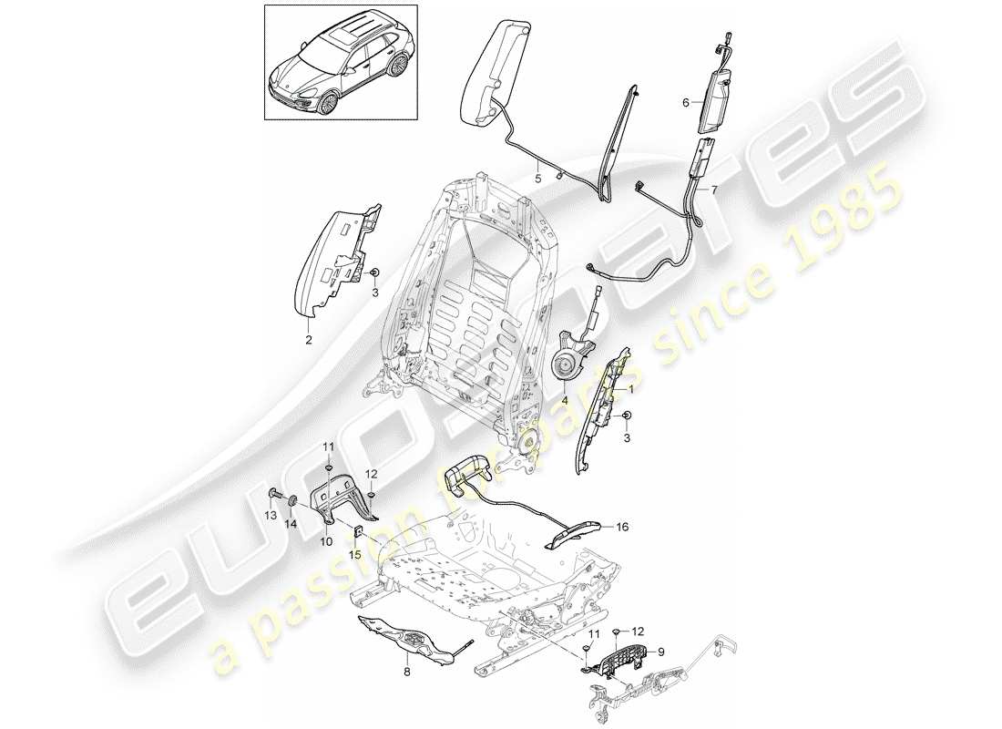 porsche 2012 (cayenne e2 92a) sitzbreitenverstellung teilediagramm