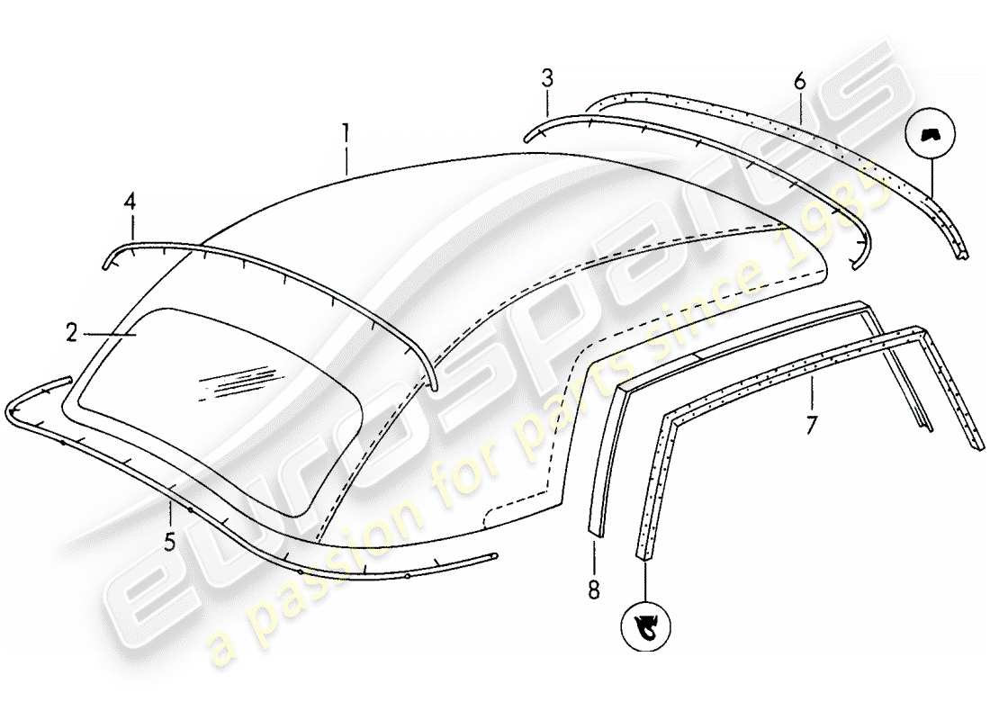 porsche 1956 (356/356a) cabrio-verdeckabdeckung ersatzteildiagramm