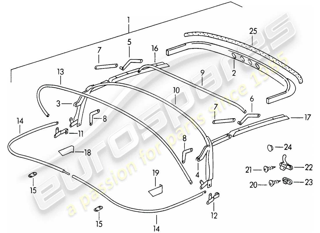 porsche 1955 (356/356a) oberer rahmen – tonneau-abdeckung teilediagramm