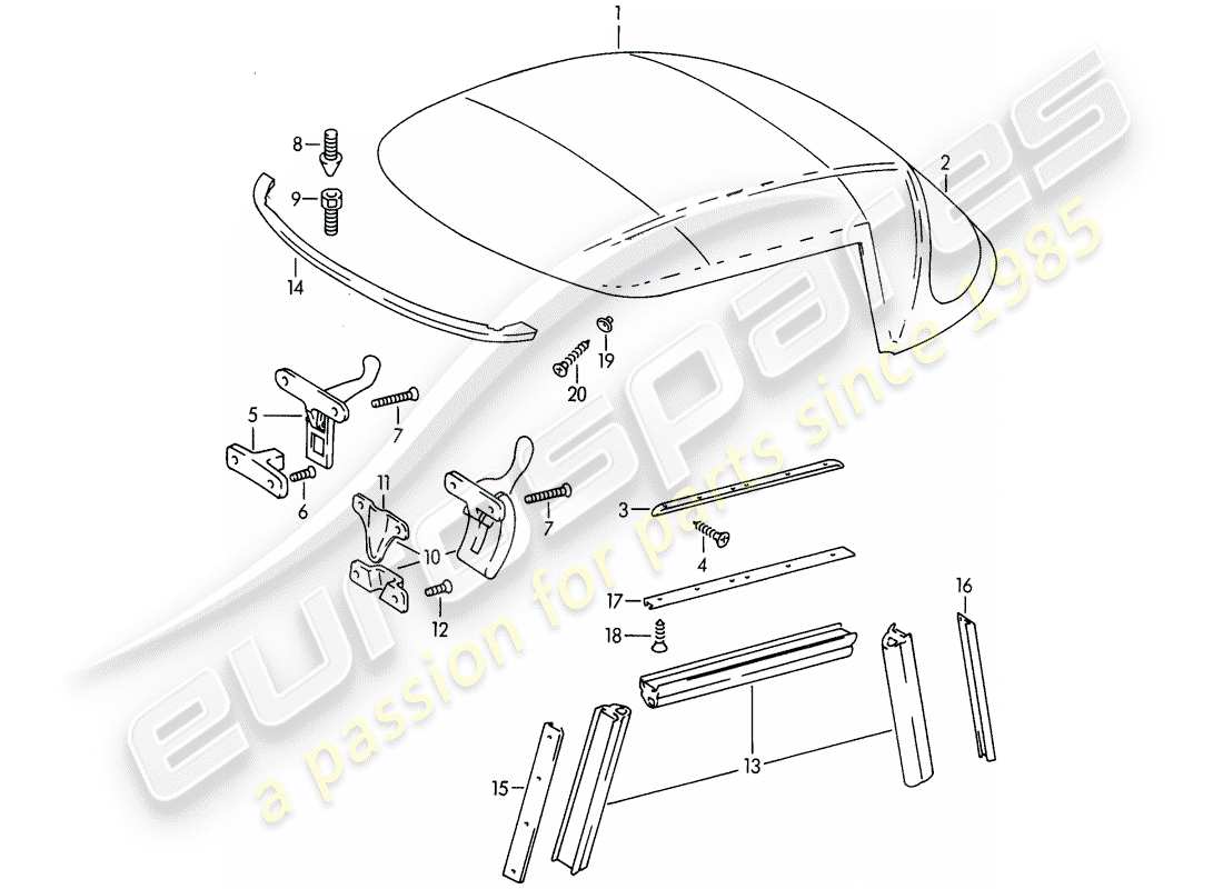 porsche 1965 (356b/356c) cabrioverdeck - zubehör ersatzteildiagramm