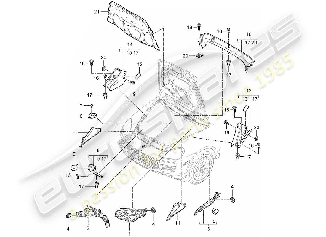 porsche 2007 (cayenne e1 9pa) schalldämpfer teilediagramm