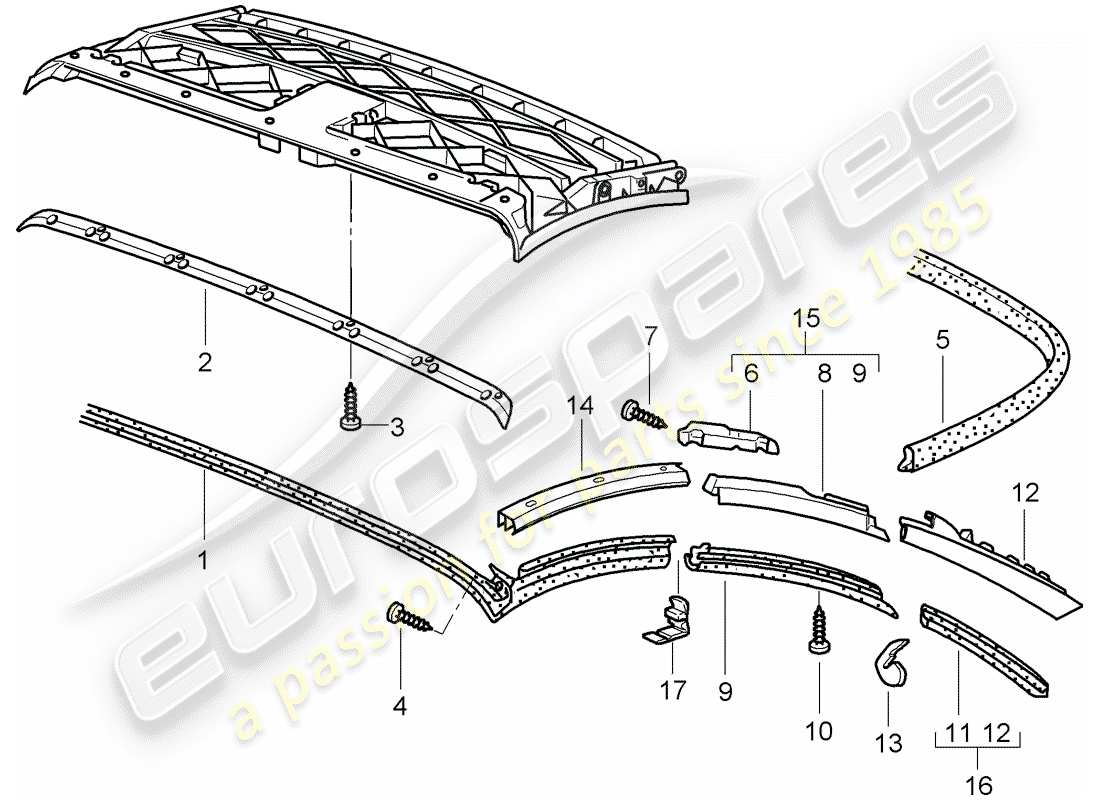 porsche 2004 (996) cabrioverdeck - dichtungsstreifen ersatzteildiagramm