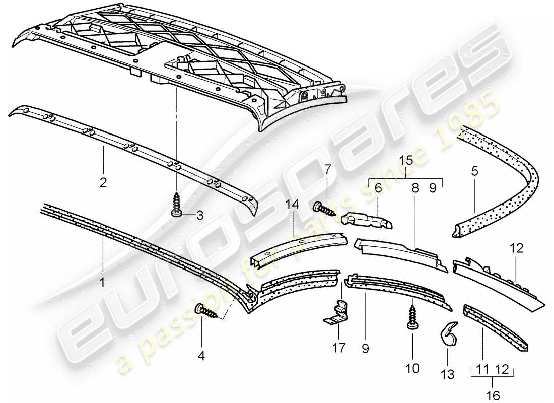 porsche 996 (2001) cabrioverdeck - dichtungsstreifen ersatzteildiagramm