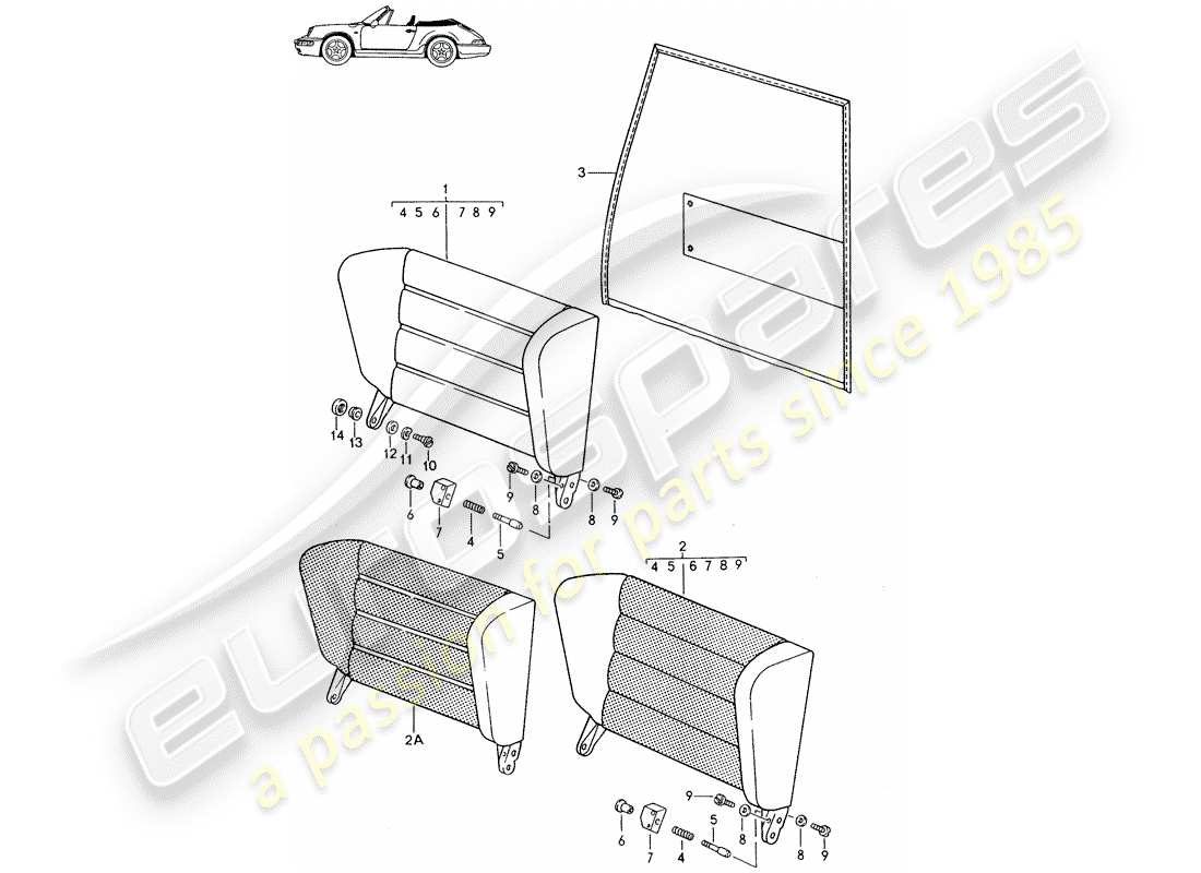 porsche 1987 (seats for 944/968/911/928) notsitz-rückenlehne - mit: - zugentriegelung - d - mj 1989>> - mj 1991 ersatzteildiagramm