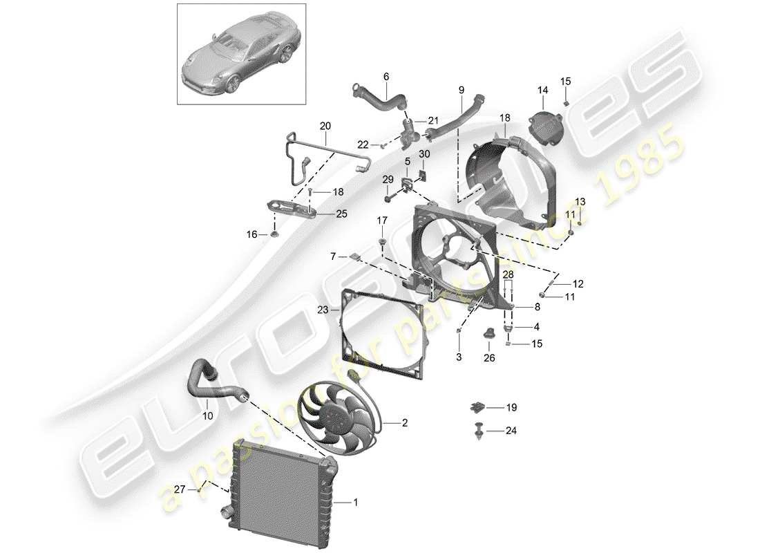 porsche 2016 (991-1 turbo) wasserkühlung teilediagramm